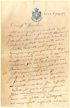 Lettera di Felice Cavallotti 6 giugno 1895